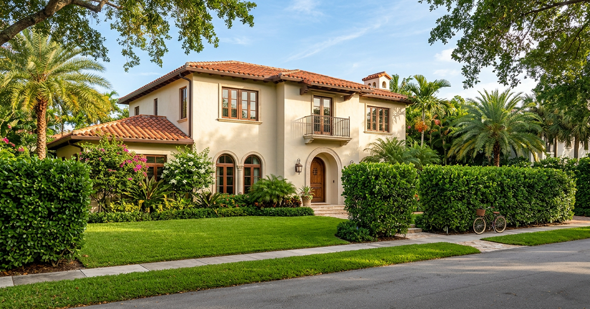 Coral Gables Mediterranean home exterior on a quiet street representing pricing a dated home in Coral Gables correctly