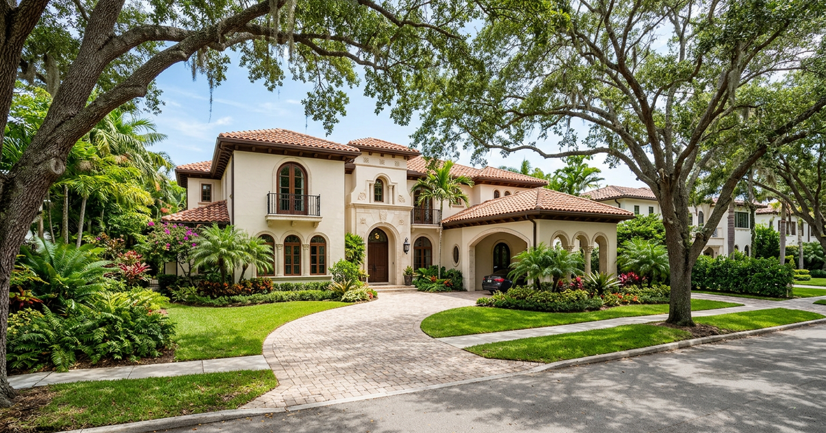 Coral Gables luxury home with terracotta tile roof - roof age Miami insurance rules affect financing eligibility in luxury